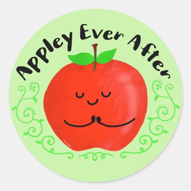 Positive Apple Pun - Appley Ever After Classic Round Sticker (Front)