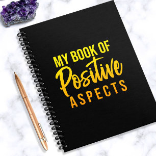Positive Aspects Black Yellow Minimalist Text Notebook