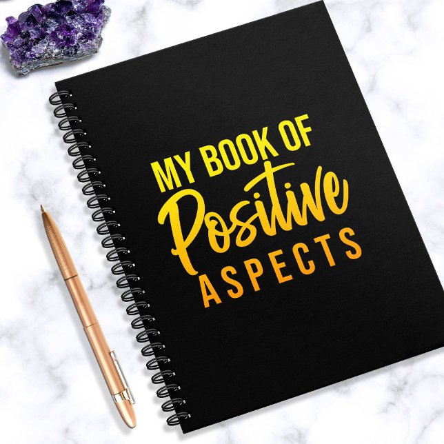 Positive Aspects Black Yellow Minimalist Text Notebook (In Situ)