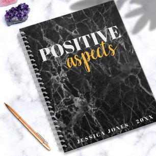 Positive Aspects Chic Name Black Marble Gratitude Notebook