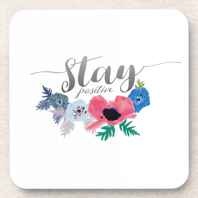 Positive Attitude Quote Lettering Flowers Coaster (Front)