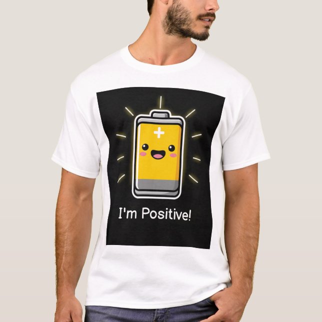 Positive Battery Engineer Humour Tech Gift T-Shirt (Front)