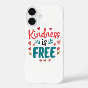Positive "Be Kind" Message with Hearts iPhone 16 Case