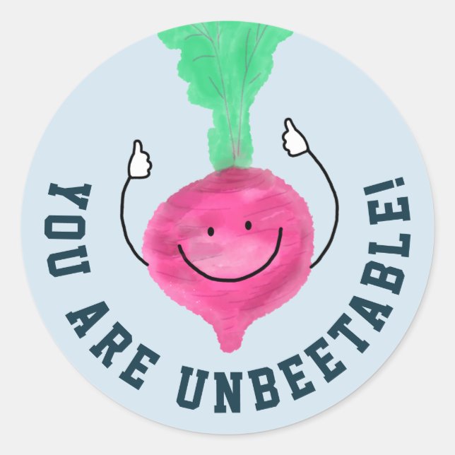 Positive Beet Pun - Unbeetable Classic Round Sticker (Front)