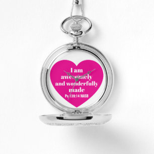 Positive Bible Verse Affirmation Pink Heart Cute Watch