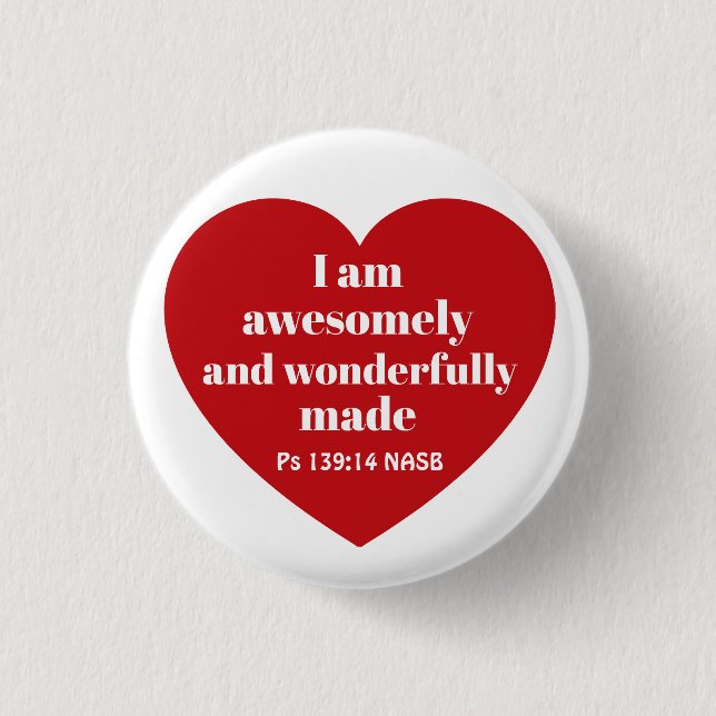 Positive Bible Verse Affirmation Red Heart Cute 3 Cm Round Badge (Front)