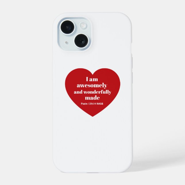 Positive Bible Verse Affirmation Red Heart Cute iPhone 15 Case (Back)