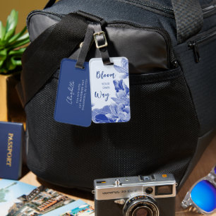 Positive Blossom Quote Blue Flowers Lotus Lily Luggage Tag