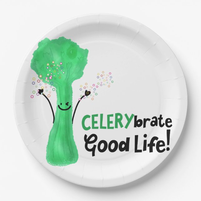 Positive Celery Pun - Celerybrate Good Life Paper Plate (Front)