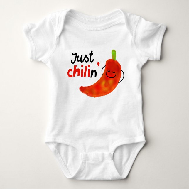 Positive Chilli Pepper Pun - Just Chilin Baby Bodysuit (Front)