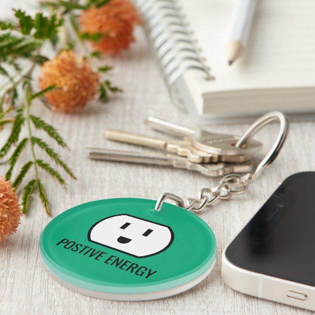 Positive Energy funny green wall plug socket Key Ring (Front Right)