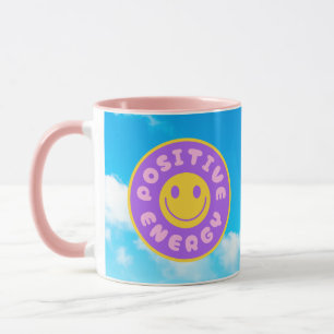 Positive Energy mug pink handle and happy face