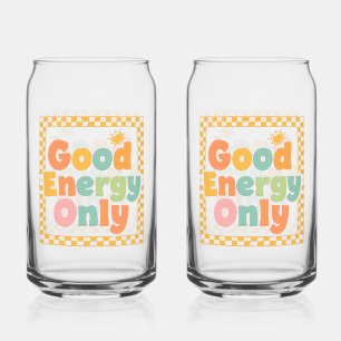 Positive "Good Energy Only" Checkered Frame Can Glass
