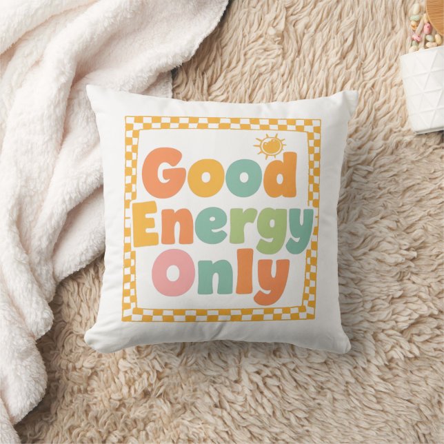 Positive "Good Energy Only" Checkered Frame Cushion (Blanket)