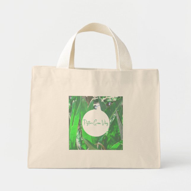 Positive Green Vibes Palm Tree Leaves Pale Pastel Mini Tote Bag (Front)
