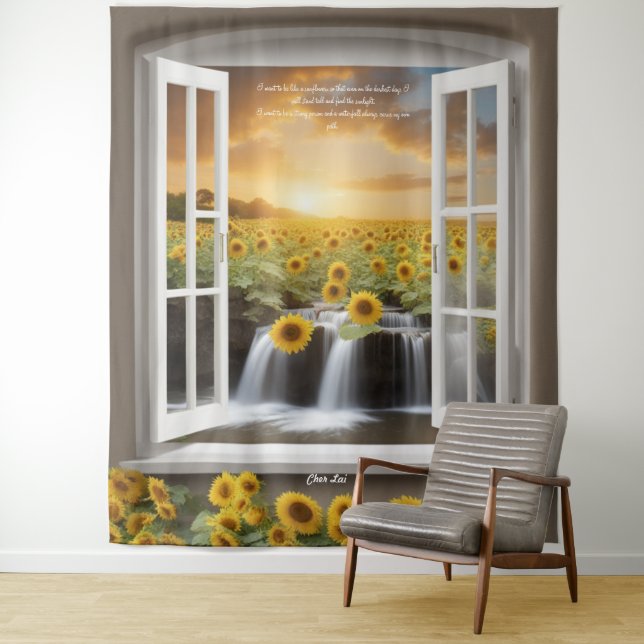 Positive hopeful Sunflowers waterfall Tapestry (In Situ)