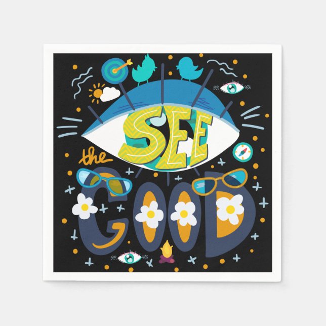 Positive inspirational quote vibrant summer black napkin (Front)