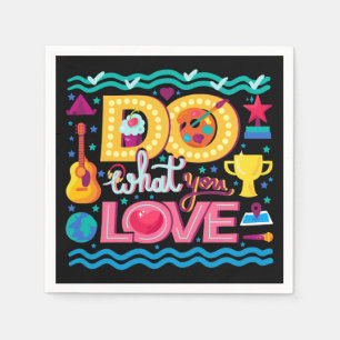 Positive inspirational quote vibrant summer black napkin