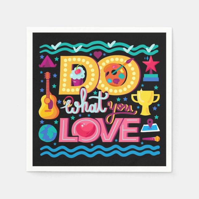 Positive inspirational quote vibrant summer black  napkin (Front)