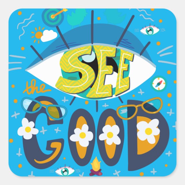 Positive inspirational quote vibrant summer blue square sticker (Front)