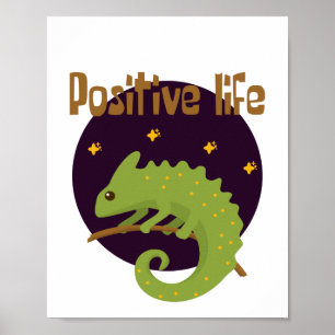 Positive life Kawaii funny cute green Chameleon  Poster