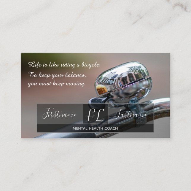 Positive mental health coach bicycle encouragement business card (Front)