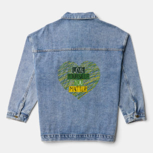 Positive Message and Heart in Mental Health Colour Denim Jacket