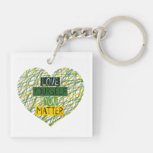 Positive Message and Heart in Mental Health Colour Key Ring