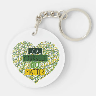 Positive Message and Heart in Mental Health Colour Key Ring
