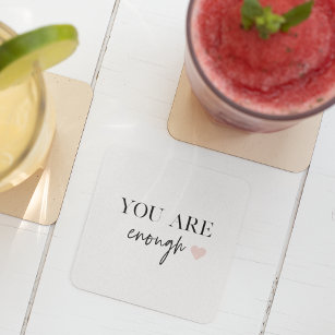 Positive Motivation You Are Enough Quote Square Paper Coaster