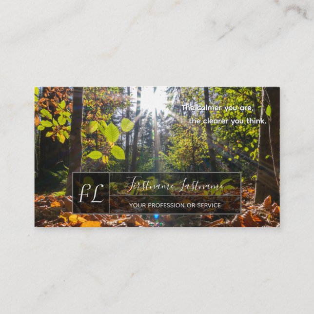Positive motivational quote sunny forest trail business card (Front)