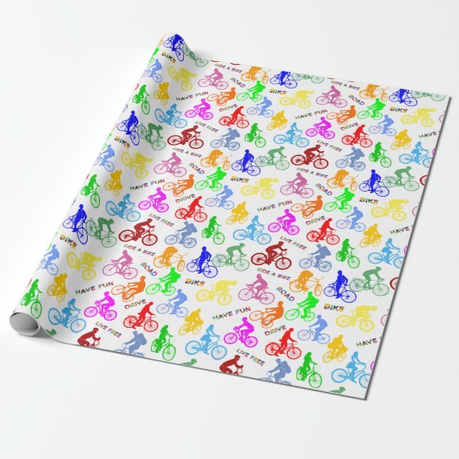 Positive Pattern Of Colourful Bicycle Riders Wrapping Paper (Unrolled)