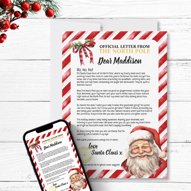 Positive Personalised Nice Kid Letter To Santa Fun Holiday Card (Personalized Nice Kid Letter To Santa Fun  Holiday festive north pole positive encouragement magic)