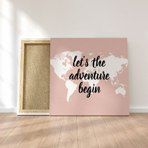 Positive Pink Let's The Adventure Begin World Map Canvas Print