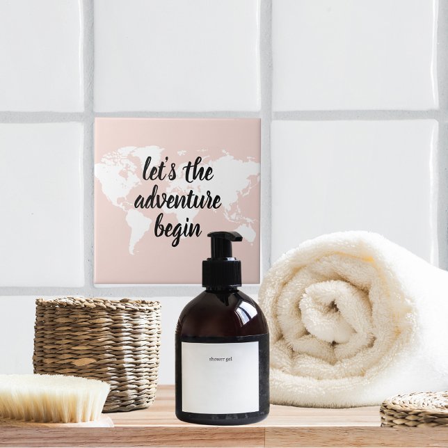 Positive Pink Let's The Adventure Begin World Map  Ceramic Tile (Creator Uploaded)