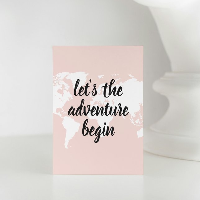 Positive Pink Let's The Adventure Begin World Map  Holiday Card (Creator Uploaded)