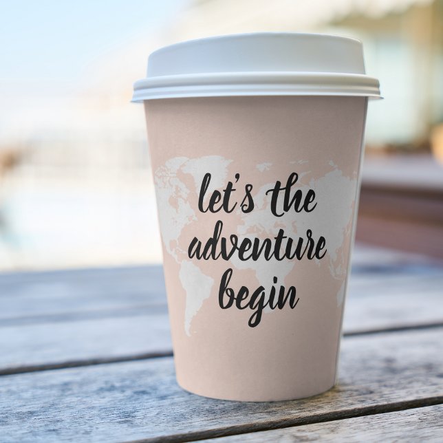 Positive Pink Let's The Adventure Begin World Map Paper Cups (Creator Uploaded)