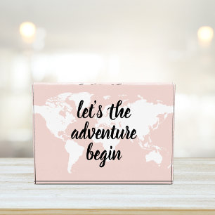 Positive Pink Let's The Adventure Begin World Map  Photo Block