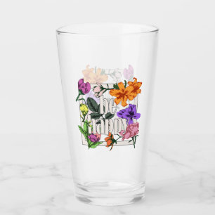 Positive quote Be Happy and garden flowers Glass
