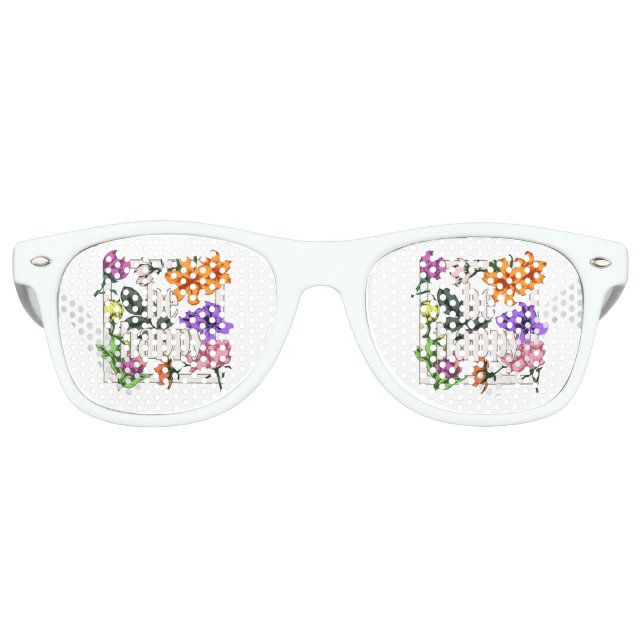 Positive quote Be Happy and garden flowers Retro Sunglasses (Front)