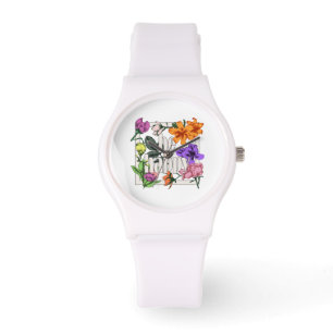 Positive quote Be Happy and garden flowers Watch
