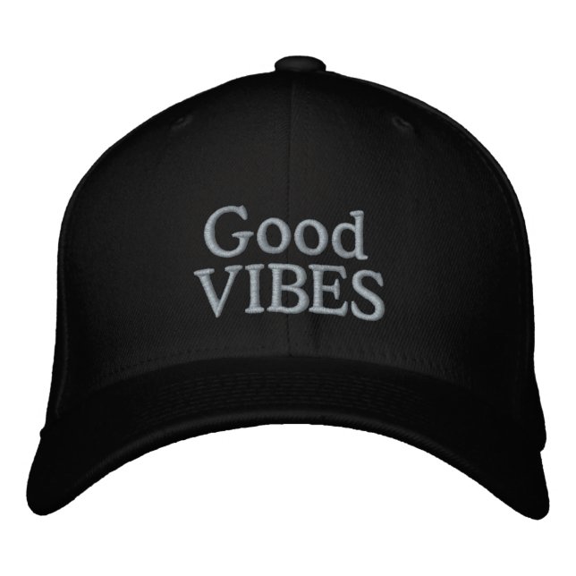Positive Saying Good Vibes Black Embroidered Hat (Front)