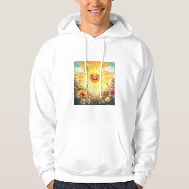 Positive Sunshine Art – Bright Happy Sun and Flowe Hoodie (Front)