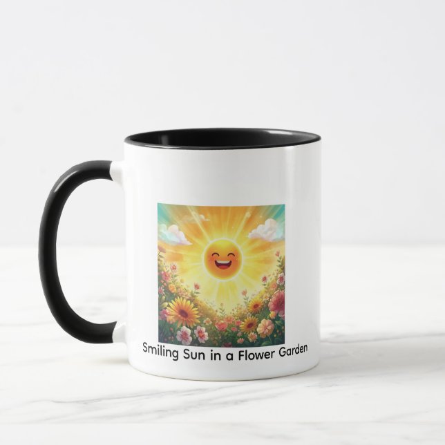Positive Sunshine Art – Bright Happy Sun and Flowe Mug (Left)
