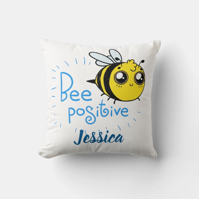 Positive Thinking Bee Positive Cute Bee Cushion (Front)