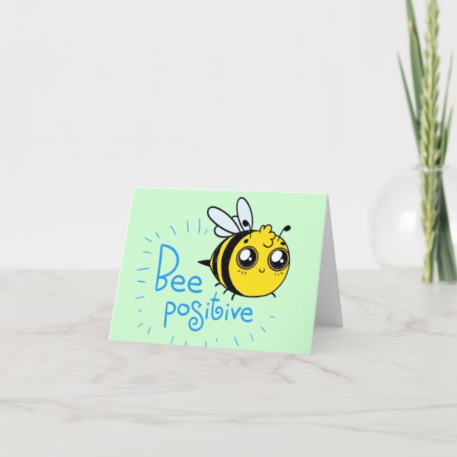 Positive Thinking Bee Positive Cute Bee Note Card (Front)