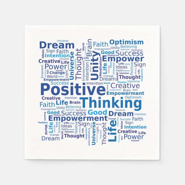 Positive Thinking Word Cloud - Blue Colors Napkin (Front)
