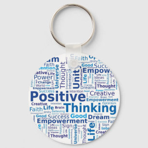 Positive Thinking Word Cloud - Blue Colours Key Ring