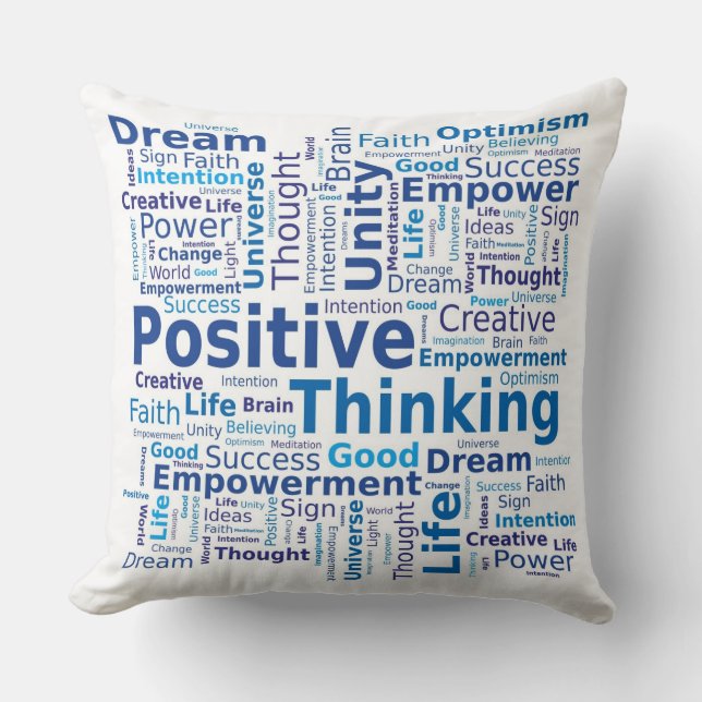 Positive Thinking Word Cloud - Blue Cushion (Front)