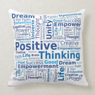 Positive Thinking Word Cloud - Blue Cushion